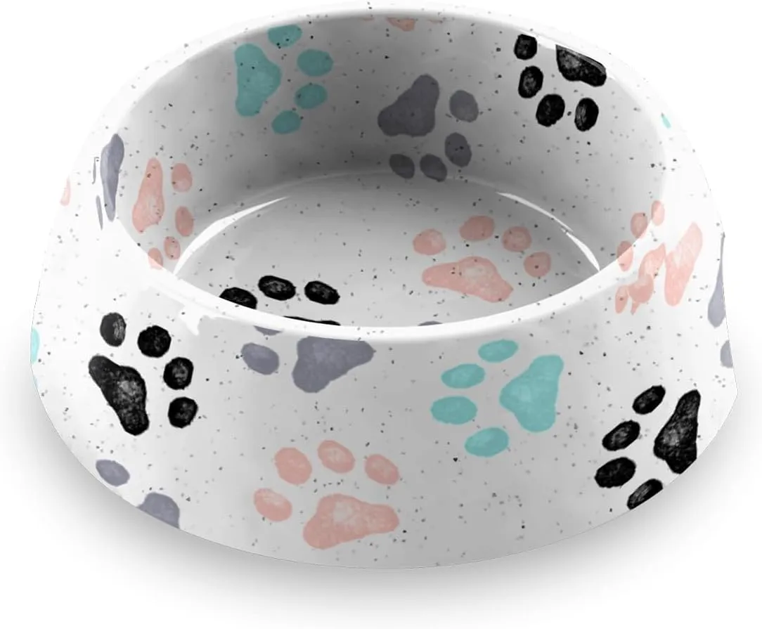 TarHong Retro Fun Paw Print Pet Bowl for Food and Water, Pure Melamine, Small, 1 Cup