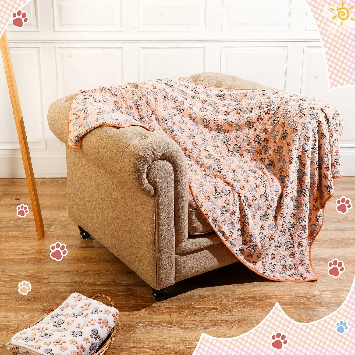 Tatuo 4 Pcs Dog Blanket for Pet Puppy Teething Toys Paw Print Fleece Blanket for Pet Cat Soft Warm Sleep Mat Guinea Pig Cage Mat(Large(36 x 36 Inch),White, Coffee, Pink, Purple)