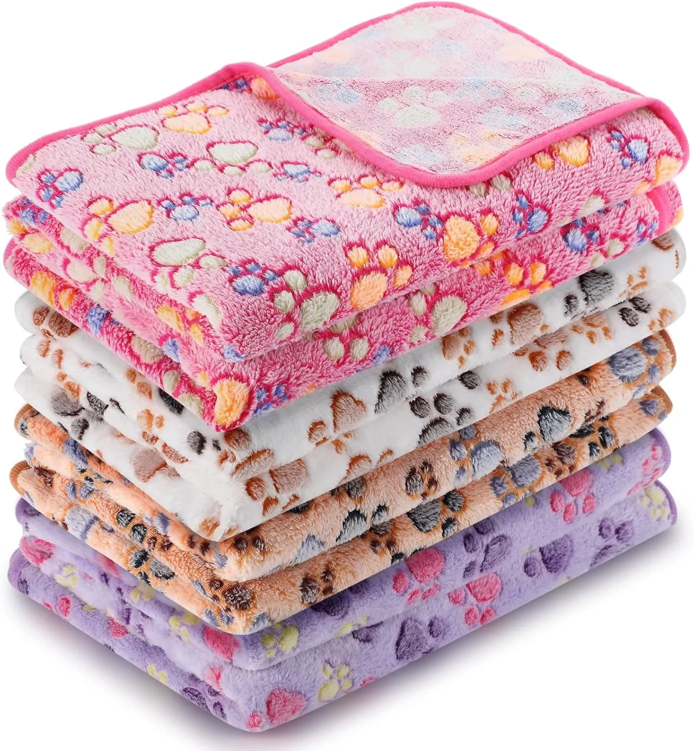 Tatuo 4 Pcs Dog Blanket for Pet Puppy Teething Toys Paw Print Fleece Blanket for Pet Cat Soft Warm Sleep Mat Guinea Pig Cage Mat(Large(36 x 36 Inch),White, Coffee, Pink, Purple)
