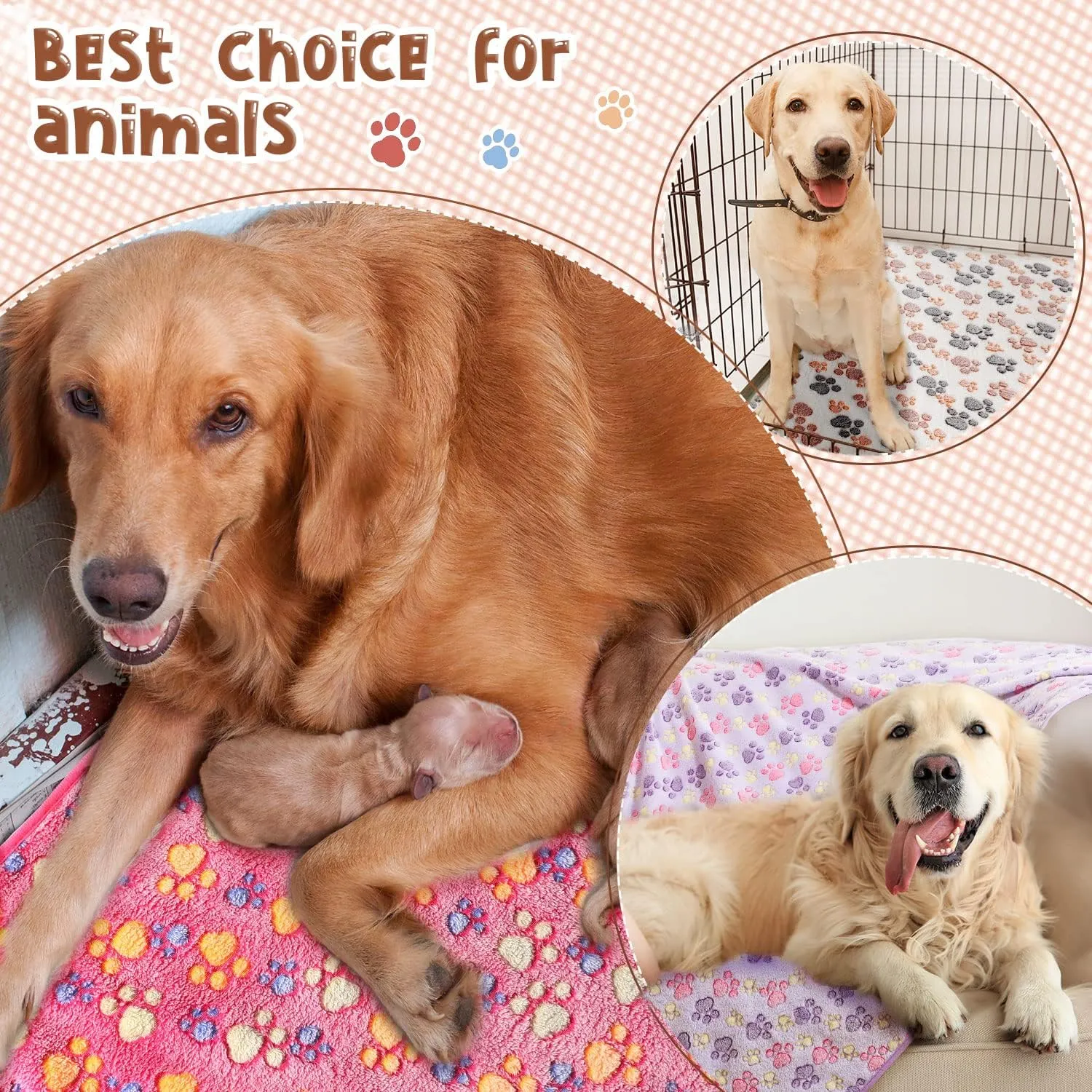 Tatuo 4 Pcs Dog Blanket for Pet Puppy Teething Toys Paw Print Fleece Blanket for Pet Cat Soft Warm Sleep Mat Guinea Pig Cage Mat(Large(36 x 36 Inch),White, Coffee, Pink, Purple)