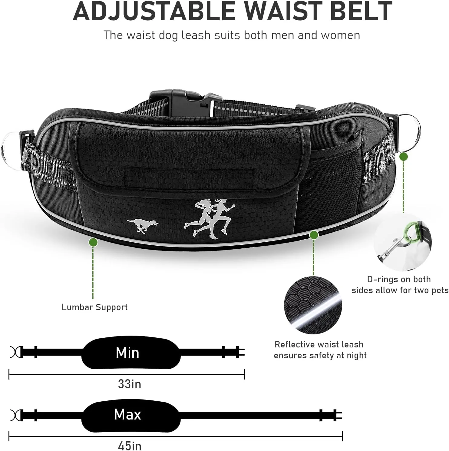 TECSPACE Hands Free Dog Leash for Dog, Adjustable Waist Belt for Dogs Walking with Pouch, Hands Free Leash for Running Walking Hiking Biking (Large-1Dog)