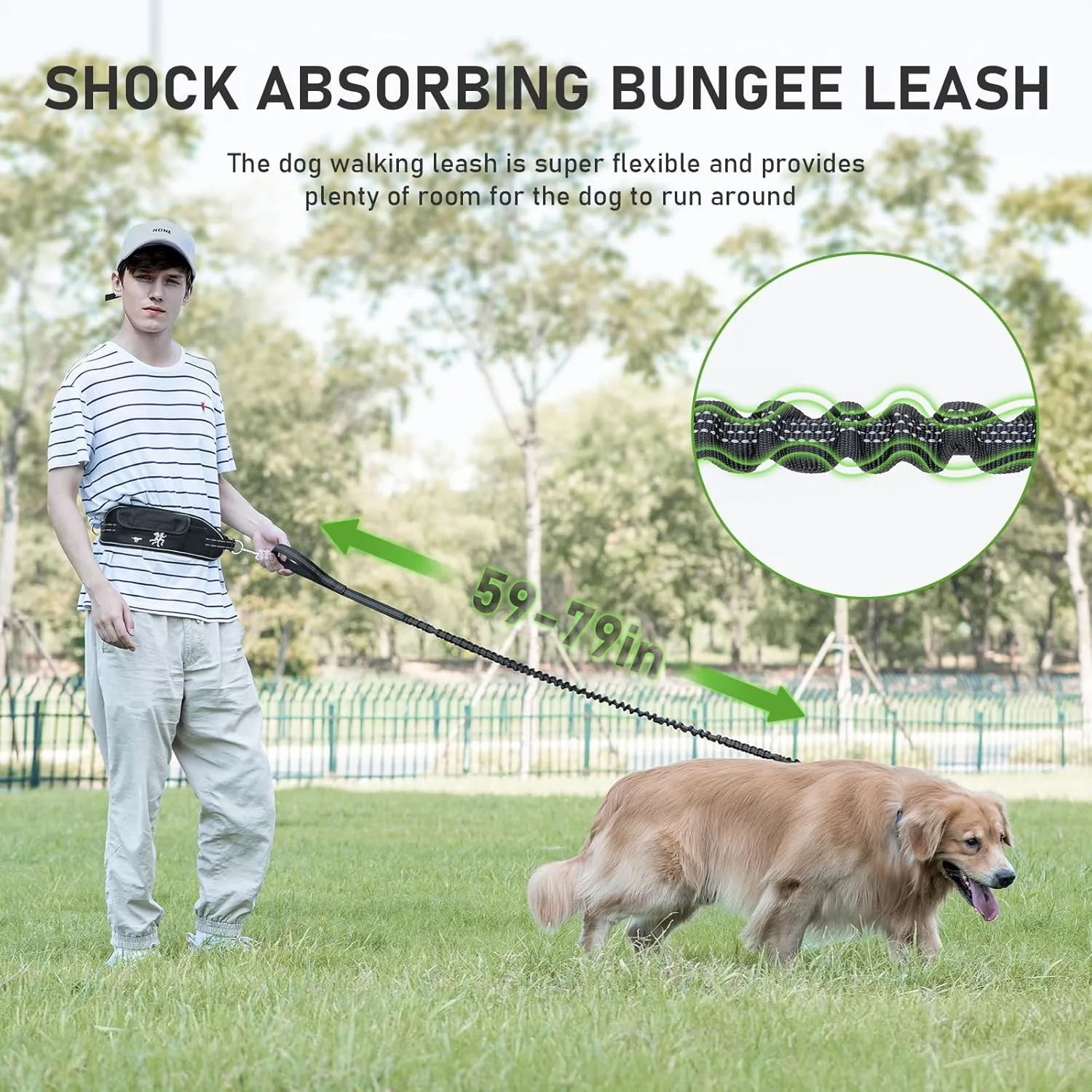 TECSPACE Hands Free Dog Leash for Dog, Adjustable Waist Belt for Dogs Walking with Pouch, Hands Free Leash for Running Walking Hiking Biking (Large-1Dog)