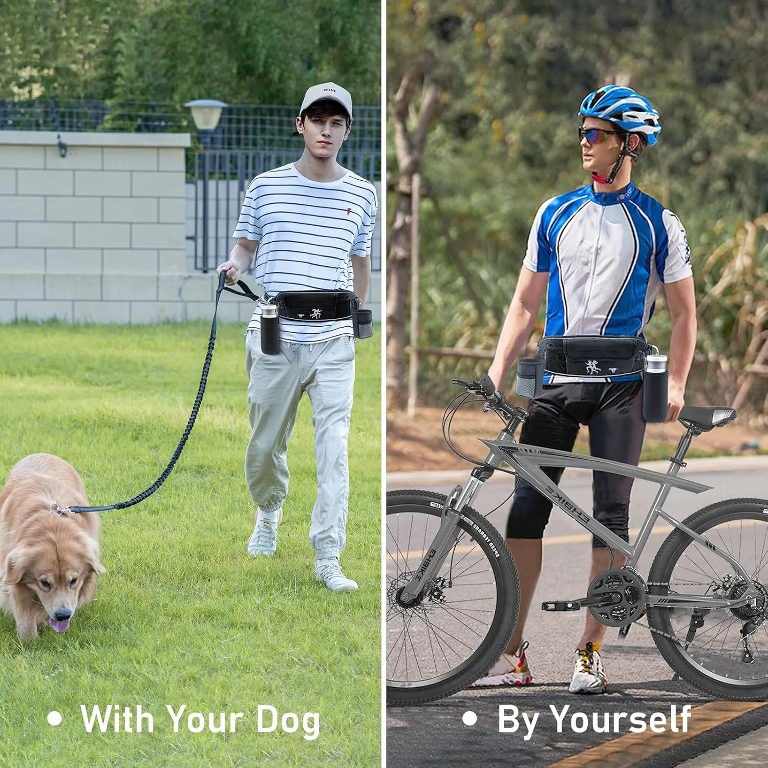 TECSPACE Hands Free Dog Leash for Dog, Adjustable Waist Belt for Dogs Walking with Pouch, Hands Free Leash for Running Walking Hiking Biking (Large-1Dog)
