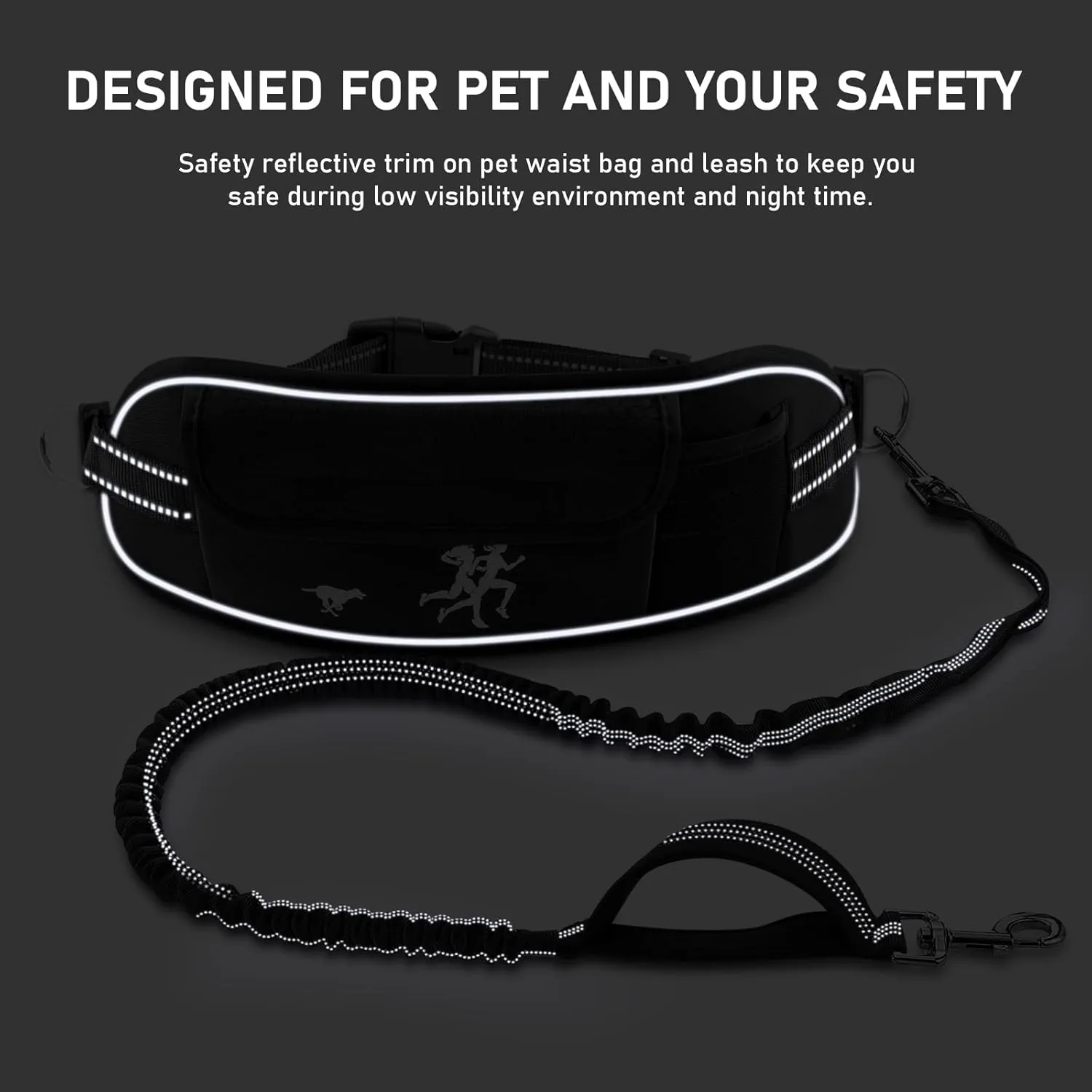 TECSPACE Hands Free Dog Leash for Dog, Adjustable Waist Belt for Dogs Walking with Pouch, Hands Free Leash for Running Walking Hiking Biking (Large-1Dog)