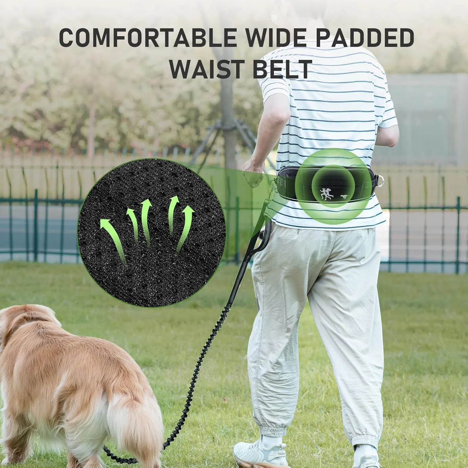 TECSPACE Hands Free Dog Leash for Dog, Adjustable Waist Belt for Dogs Walking with Pouch, Hands Free Leash for Running Walking Hiking Biking (Large-1Dog)