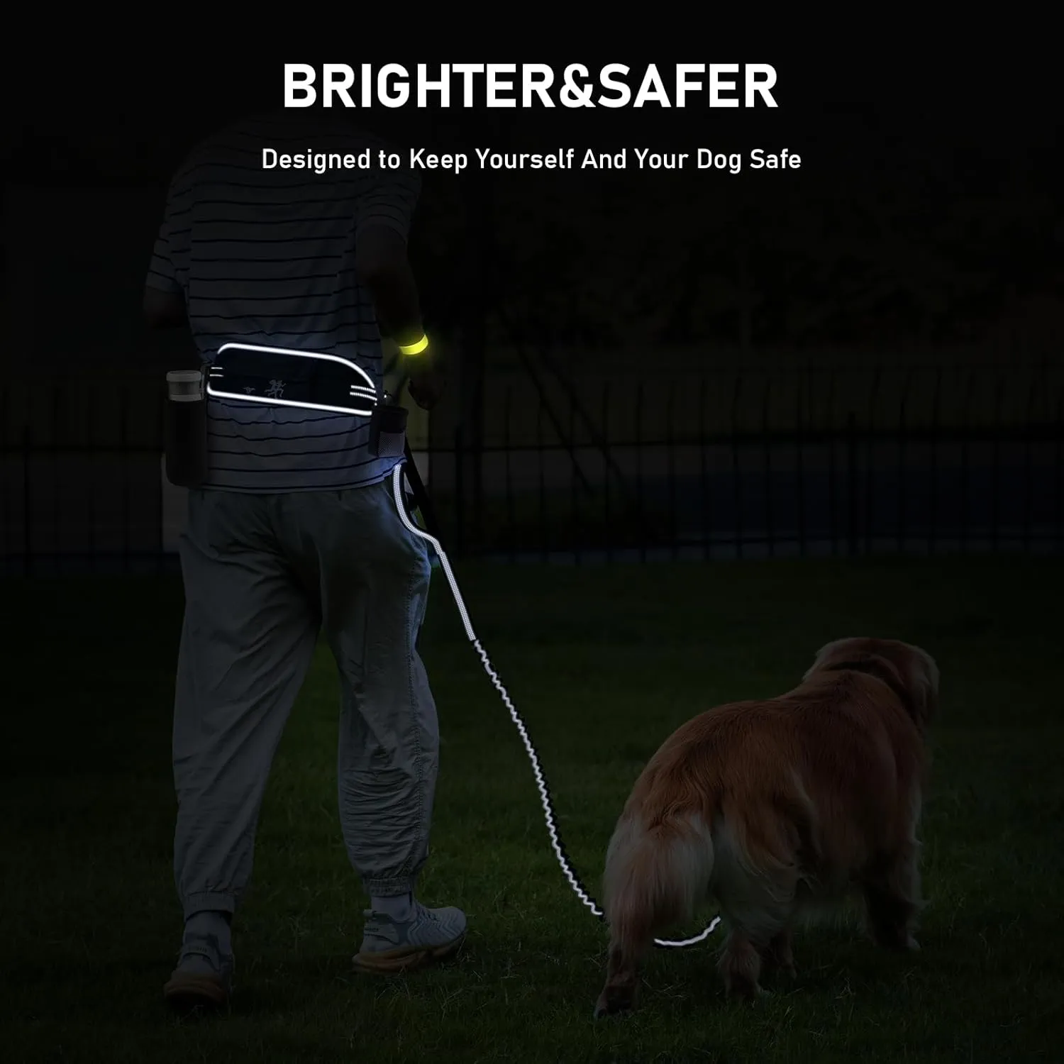 TECSPACE Hands Free Dog Leash for Dog, Adjustable Waist Belt for Dogs Walking with Pouch, Hands Free Leash for Running Walking Hiking Biking (Large-1Dog)