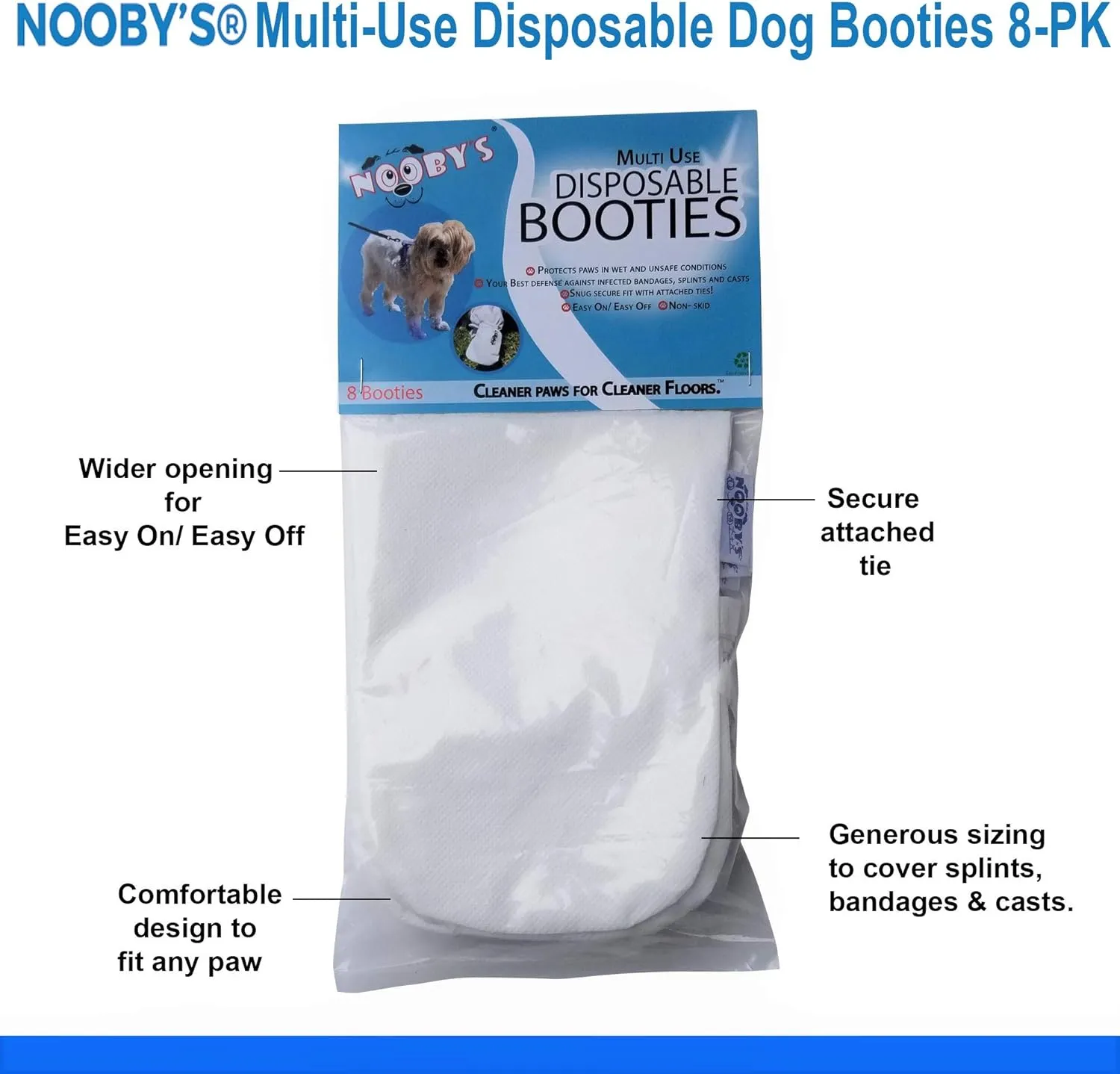 Wound Recovery Dog Boots 8-Pack by Nooby's. Protects Wounds, Bandages and medications. Medical Dog Booties for Maximum Protection Indoors and During Short Walks. (XL: 4.5" - 5.5" Width)