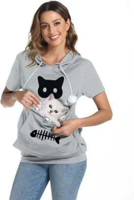 YYW Cat Pouch Hoodie Short Sleeve Puppy Kitten Pet Holder Carrier Hoodies Unisex Summer(Pattern A-Light Grey, XL)